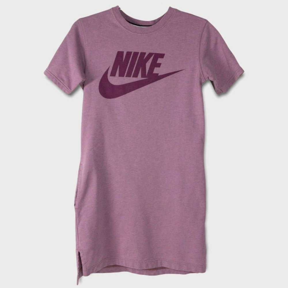 Nike Girls Purple Crewneck Pullover Short Sleeve T-Shirt Dress with Pockets XL
